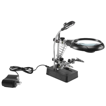 

Third Hand 5 LEDs Electronic Components Repair Auxiliary Clip 2.5x 7.5x 10x Magnifier Iron Stand with Power Adapter