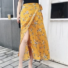 7 цветов,, богемные летние юбки с высокой талией и цветочным принтом, Женская Асимметричная шифоновая юбка в стиле бохо, длинные юбки макси для женщин