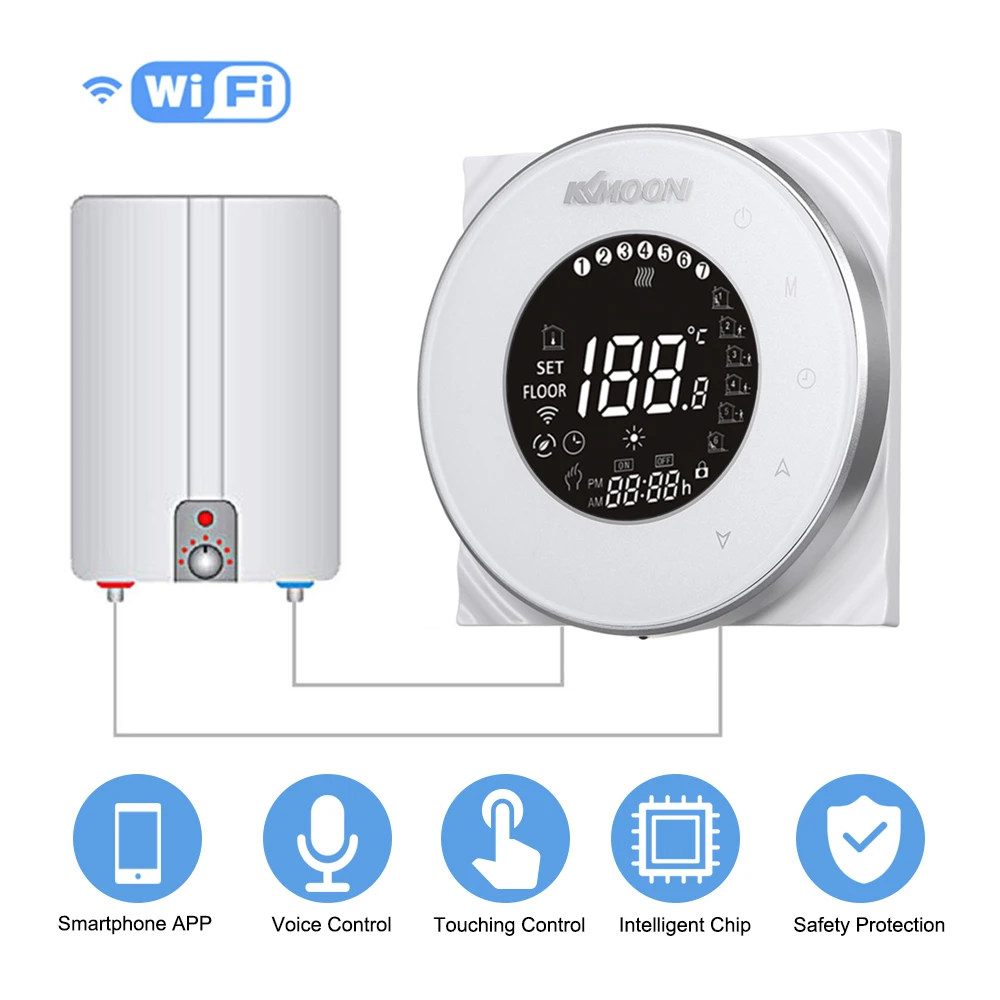 KKmoon, умный цифровой водно-газовый котел, термостат, Wi-Fi, голосовое управление, сенсорный ЖК-дисплей, комнатный контроль температуры