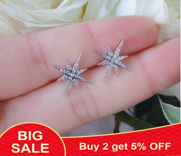 Delicate Cubic Zirconia Micro Inlay Star Stud Earrings Fashion Women Fashion Crystal Jewelry Wholesale