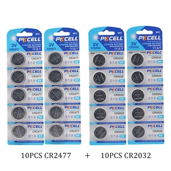 

PKCELL 10Pcs/2Cards CR2032 + CR2477 3V Lithium Battery Button Dry Cell total 20pcs Coin Batteries