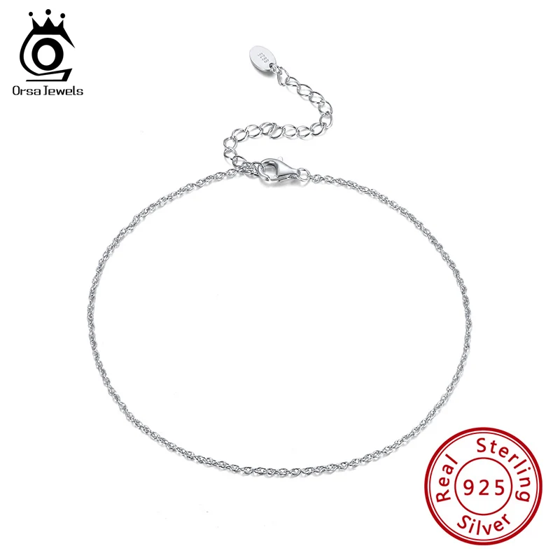 ORSA JEWELS Brand Simple Anklet Single Chain 925 Sterling Silver Ankle Chain 2020 Summer New 925 Silver Jewelry SA06 ORSA JEWELS Brand Simple Anklet Single Chain 925 Sterling Silver Ankle Chain 2020 Summer New 925 Silver Jewelry SA06