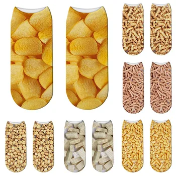 

New Fashion Design 3D Food Printing Cotton Socks Funny Potato Chips For Women Summer Breathable Low Ankle Harajuku Sports Socks