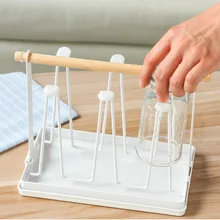 Вверх-вниз чашки держатель стойки металловые дренажные воды Стекло вешалка с деревянной ручкой MYDING