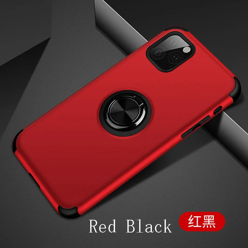 Металлический кольцевой кронштейн силиконовый чехол для iPhone 11 Pro Max противоударный защитный чехол - Цвет: Red Black