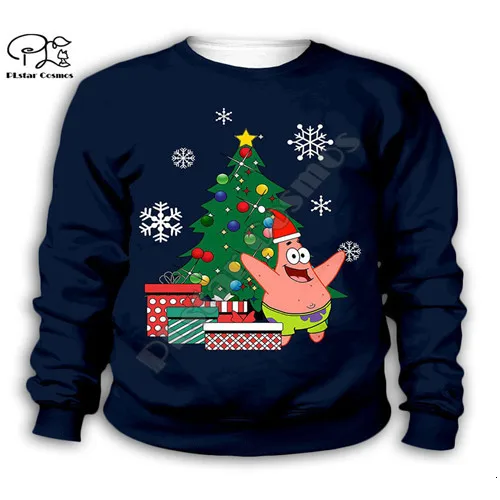 Детские толстовки с объемным рисунком толстовка с изображением Санта-Клауса и губки Боба для мальчиков и девочек kawaii/шорты/штаны/футболка со звездой Патрика - Цвет: Kids sweatshirts