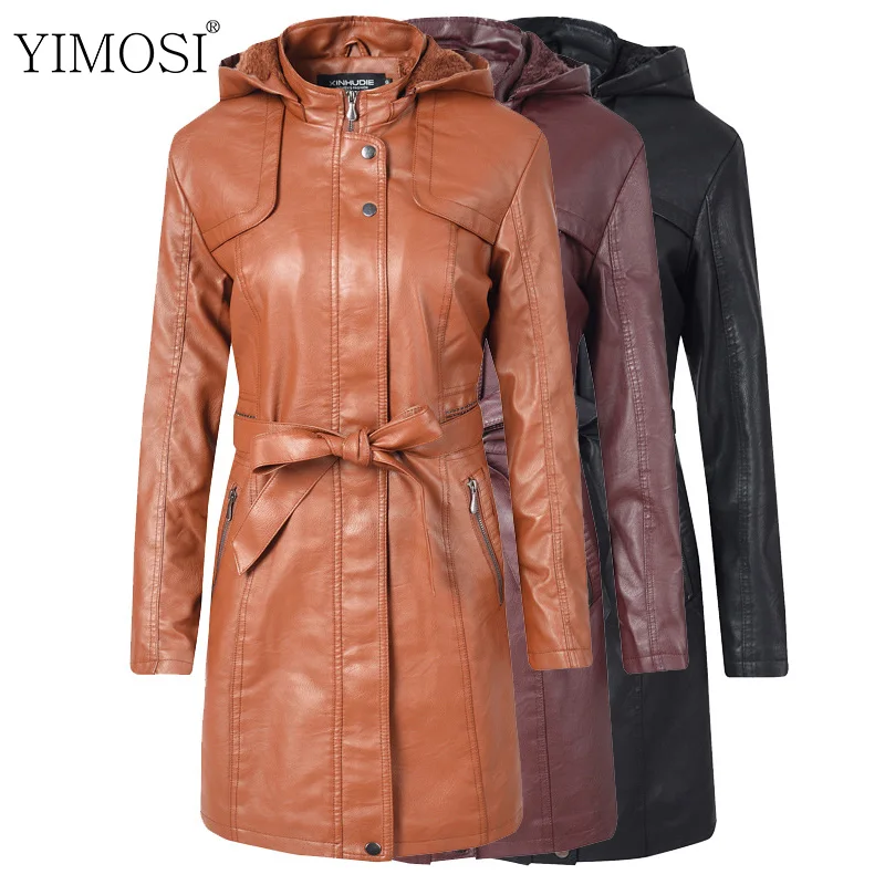 

Autumn Winter Women Long Moto Faux Leather Jackets Casual Long Sleeve Velvet Thick Warm Hooded Coat Tops 2019 PU Leather Jacket