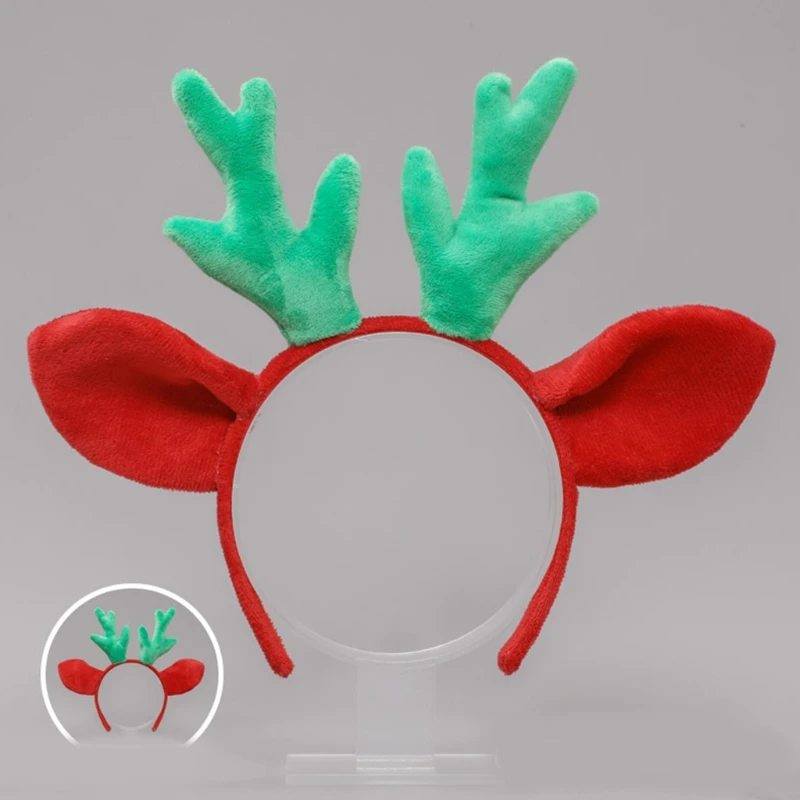 Antler Plush Deer Horn Hair Hoop Reindeer Antler Headband with Bow Christmas Party Prop 