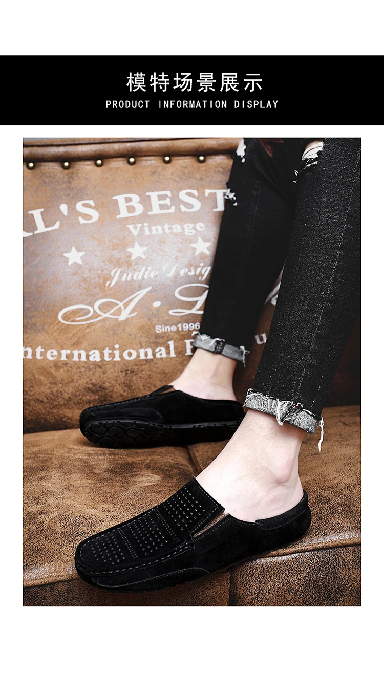 Man Summer Fashion Pig Skin Casual Half Shoe Male Breathable Soft Backless Half Loafers Hombre Open Back Leather Comfy Mocassins