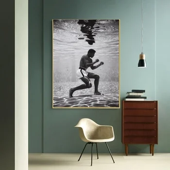 

Muhammad Ali Water Training Black & White Poster Canvas Poster Print Home Decor Picture No Frame