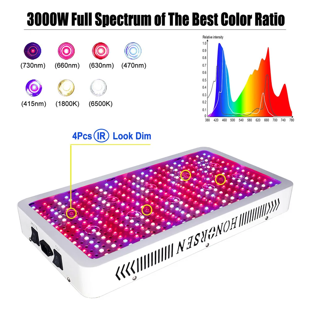 3000w 2000w 1500w led crescer espectro completo de luz com interruptor duplo vege e bloom crescente luzes para plantas de interior (10w led chips)