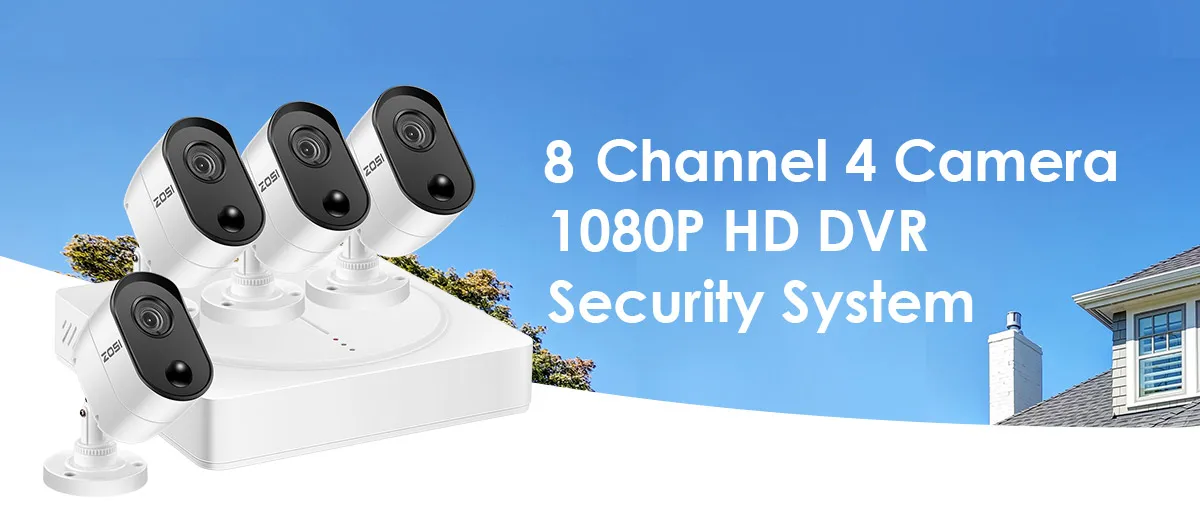 ZOSI 8-канальный CCTV Системы 4x1080P 2MP Наружные камеры безопасности камера видеонаблюдения комплект с ПИР Сенсор дома Secueity Камера