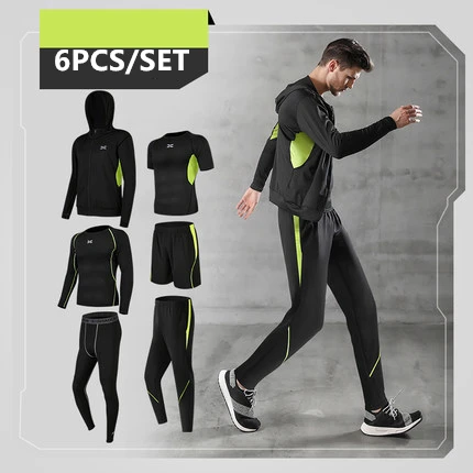 Quick Dry Running Set Men 6PCS/SET Sports Tights Wear Compression Tracksuits Gym Fitness Sportswear Basketball Jogging Underwear - Цвет: 23