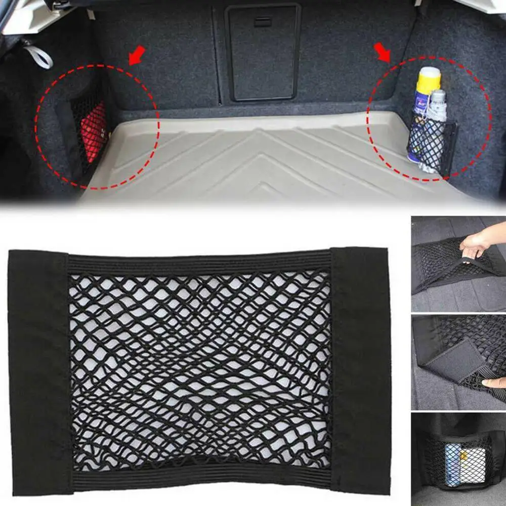 

High elastic double mesh Car Auto Back Rear Trunk Seat Elastic String Net Mesh Storage Bag Pocket Cage durable Strong magic tape