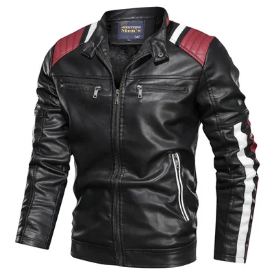 Winter Mens Faux Leather Jackets Casual Fleece Warm Motorcycle PU Jacket Biker Windbreaker Coats Clothing | Мужская одежда
