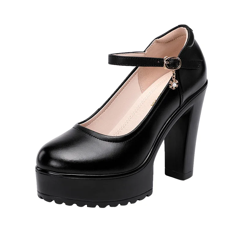 Cowhide Women's High Heel Shoes With Heels Platform Mary Jane Shoes Women Pumps Office Work Shoe Women's Wedding Shoes 32-43 6