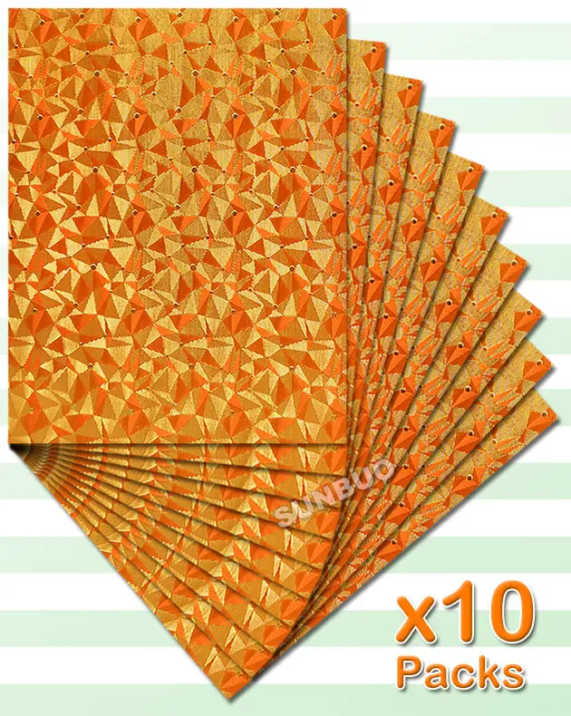 

10 packs 20 PCS per Lot Orange Gold Lurex embroidery African SEGO headtie Gele head Scarf Wrap high quality