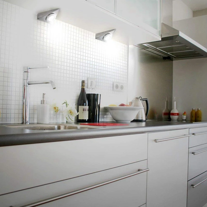 

HLZS-2Pc/Lot Modern 220V 1.2W Triple-cornered LED Under Cabinet Light with Switch Surface Stainless Steel Kitchen Furniture Jewe