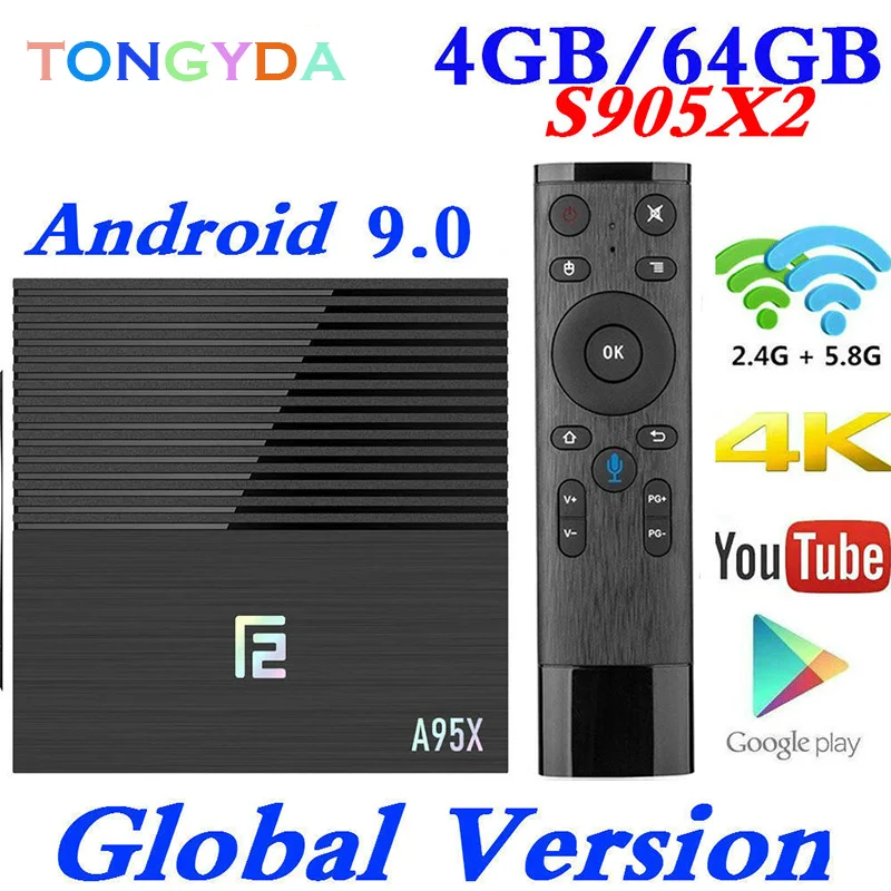 A95X F2 Android 9 0 ТВ приставка 4 Гб 64 Amlogic S905X2 Поддержка двойной Wifi 1080p 4K 60fps Google плеер Netflix