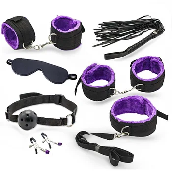 Leopard 7 Pcs set Sexy Lingerie PU Leather BDSM  Bondage Set Hand Cuffs Footcuff Whip Rope Blindfold Erotic  Toys 4