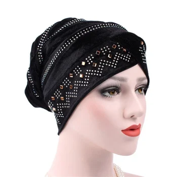 

Adjustable Colorful Inner Hijabs Pleuche Solid Color With Diamonds Elastic Bonnet Cap Bone Islamic Lady Head Cover Hijabs