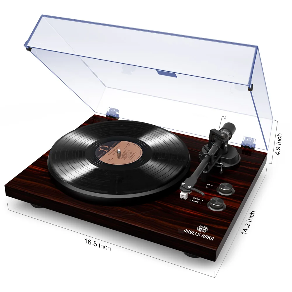 TOCADISCOS de vinilo con reproductor de discos Bluetooth con preamplificador de Phono incorporado de 2 velocidades estéreo Vintage y transmisión por correa, madera de nogal - Productos electrónicos