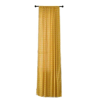 

Soft Kitchen Bedroom Geometric Print Hotel Country Style Curtain Panel Hanging Shading Checkered Window Darkening With Tassels