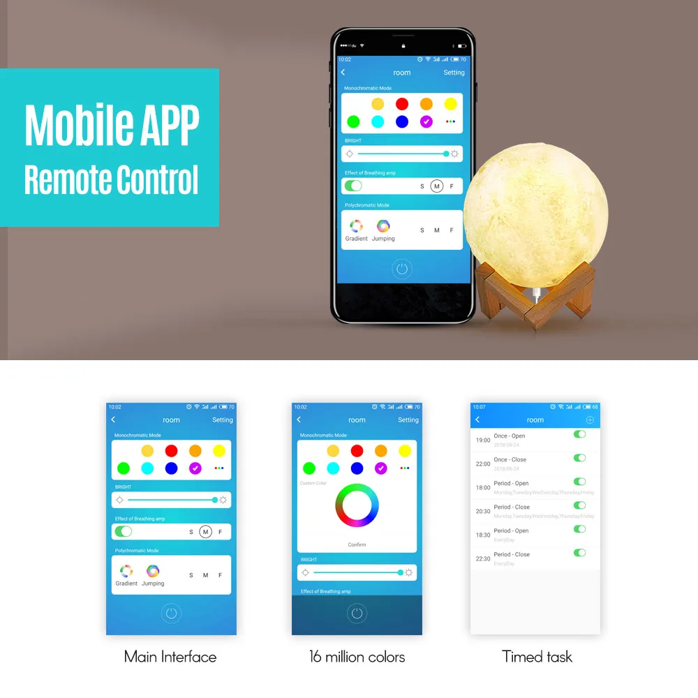 Светодиодный светильник с подставкой, 3D печать, лунный светильник, ночник, приложение, Wifi, 16 цветов, декоративная лампа, рождественские подарки