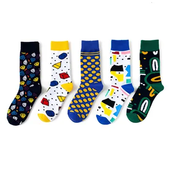 

Men's Standard Sock Creative Men's Patchwork Socks Black Unisex Crew Casual Cotton Sox Adult Autumn Classic Geometric Skarpetki