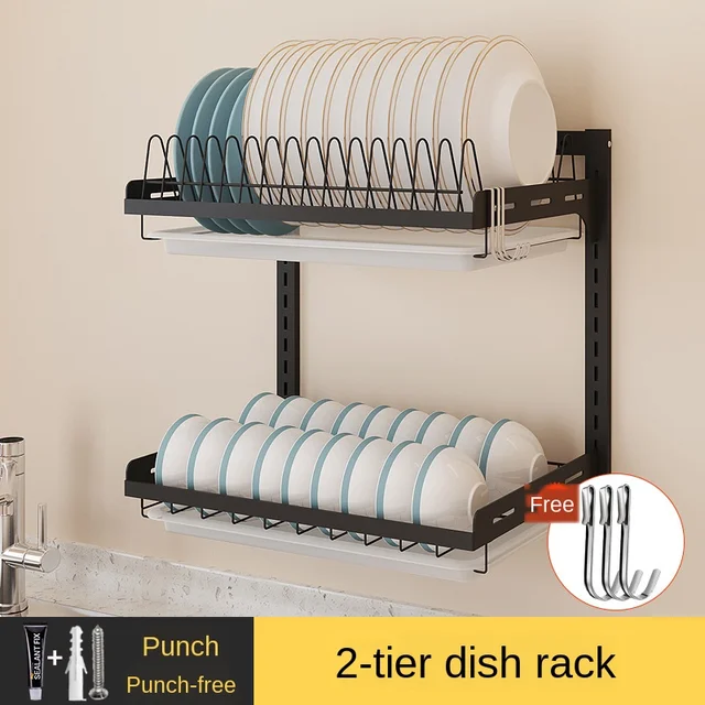 Stainless Steel Kitchen Shelf Wall Hanging Black Dish Rack Knife Chopsticks Drain Rack No Punching Airing Bowl Kitchen Organizer Racks Holders Aliexpress