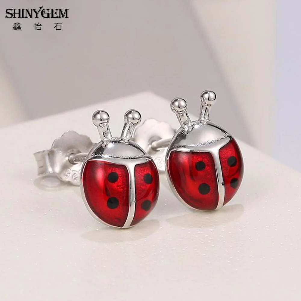 ShinyGem Fashion 9mm Exquisite Small Cute Ladybug Stud Earrings Pink/Red Charm Insect Ladybug Style Earrings For Women Girl Gift