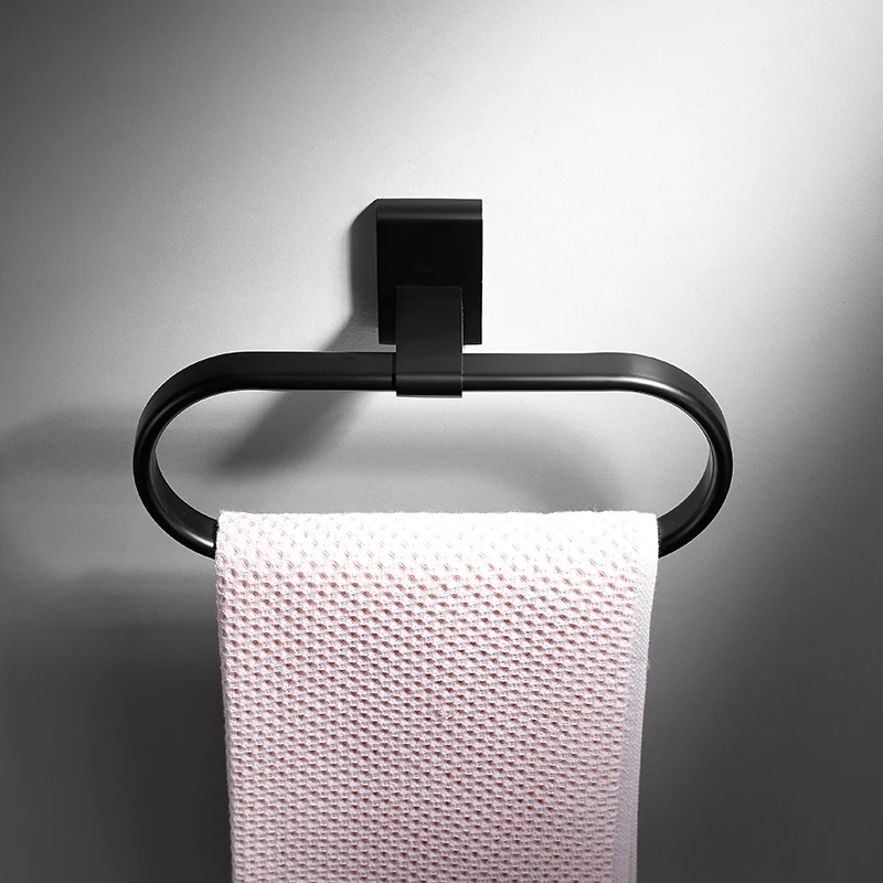 Черный настенный латунный держатель для полотенец для ванной комнаты, американская фурнитура, подвесное кольцо для полотенец