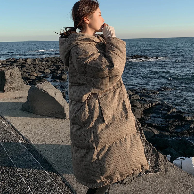 

Photo Shoot Plaid Cotton-padded Clothes Cotton Coat Women's Long 2019 New Style INS down Coat Korean-style Loose-Fit BF Students