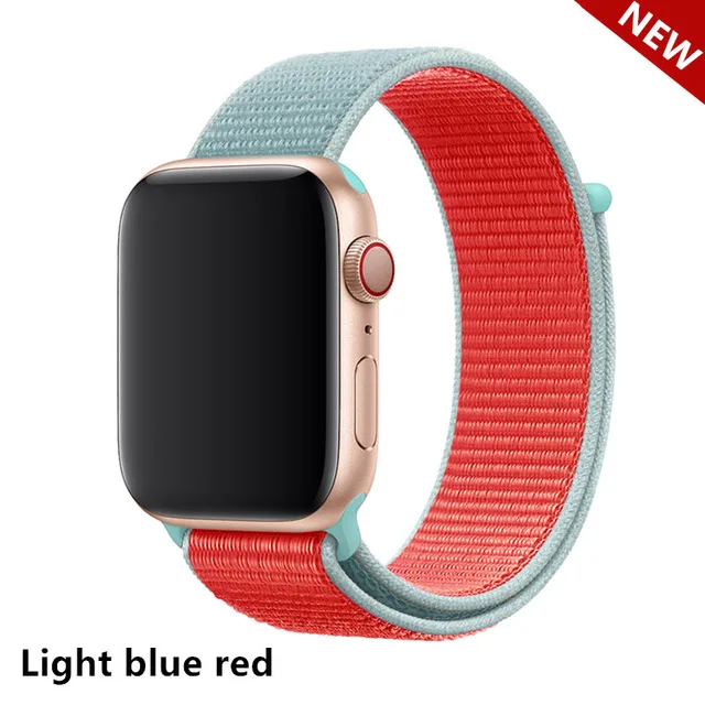 Ремешок apple watch 44mm 42mm 44mm 38mm 40mm нейлоновая спортивная петля iwatch series 5 4 3 2 1 ремешок для часов браслет apple watch band - Цвет ремешка: Light blue red