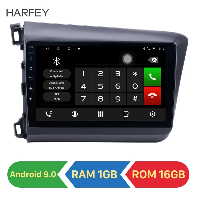 

Harfey Car GPS Navigation 10.1 inch for 2012 Honda Civic Android 9.0 car multimedia Player with WIFI