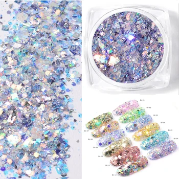 

1 Box Nail Mermaid Glitter Flakes Sparkly 3D Hexagon Colorful Sequins Spangles Polish Manicure Nails Art Decorations 12 Colors