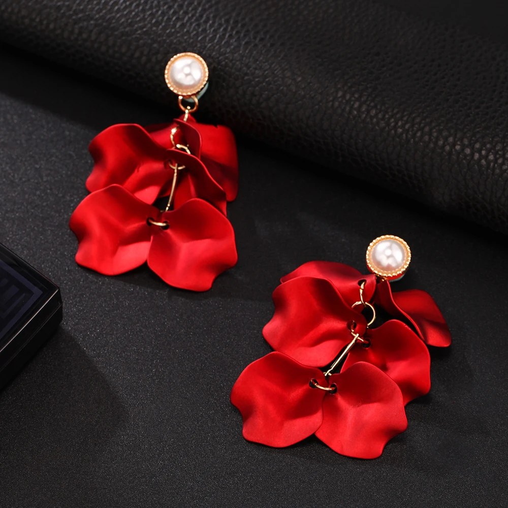 New Design Fashion Statement Red Flower Petal Clip on Earrings for Women New Hot Party Earring for Women Jewelry ear clip earrings clip earrings ear clip ear accessories