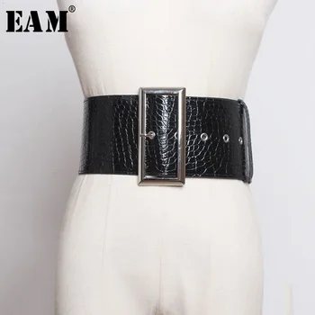 

[EAM] Pu Leather Multicolor Big Buckle Long Wide Belt Personality Women New Fashion Tide All-match Spring Autumn 2020 1H226
