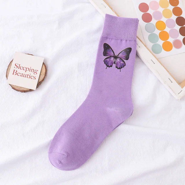 Hot Sale 2021 new fashion Korean style ladies socks simulation printing butterfly socks cute embroidered dinosaur socks 14