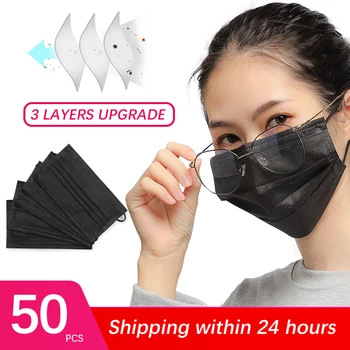 

Black Mouth Mask Disposable Mouth Face Masks Non-Woven Mask With Elastic Earloops Dropshipping In Stock