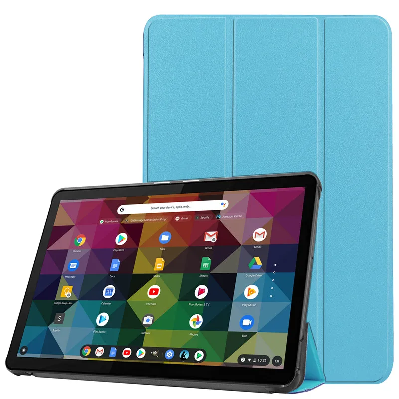 Capa dobrável para lenovo chromebook duet, capa de couro pu 10.1 polegadas