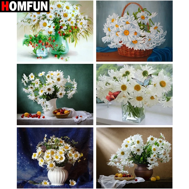 HOMFUN Diamond Painting Full Square/Round &quotWhite daisy landscape&quot Pattern Embroidery Cross Stitch 5D Rhinestone | Дом и сад