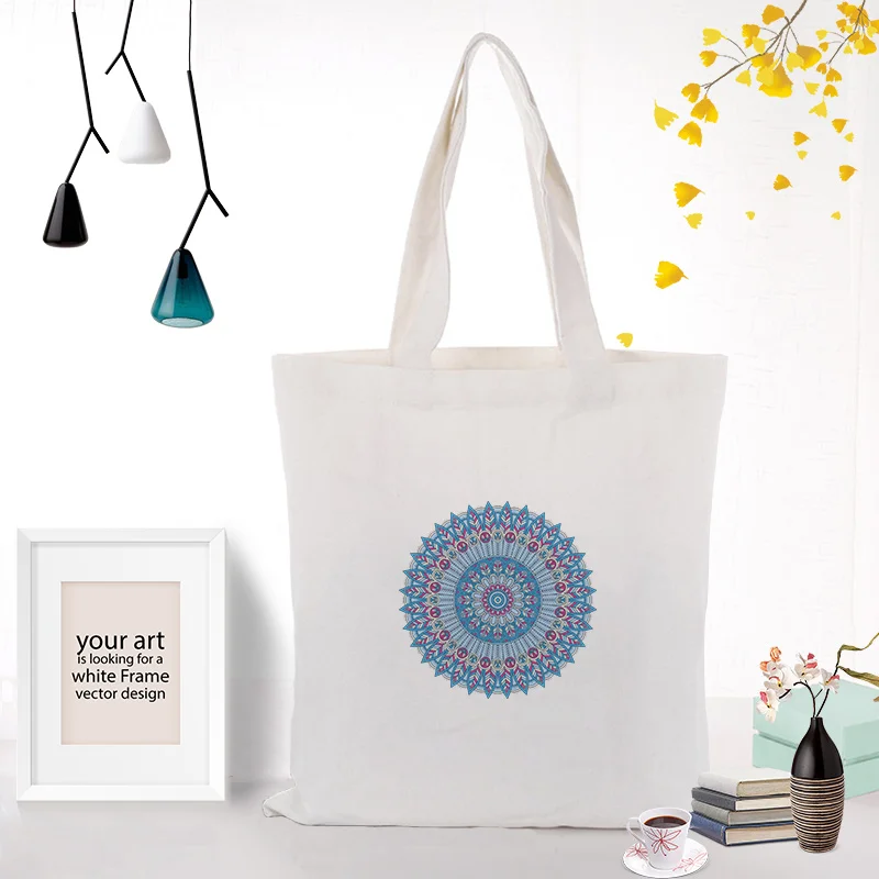 Handbag decorative pattern Canvas Tote Bag Custom Print Logo Text DIY Daily Use Eco Ecologicas Reusable Shopping Bag Recycle