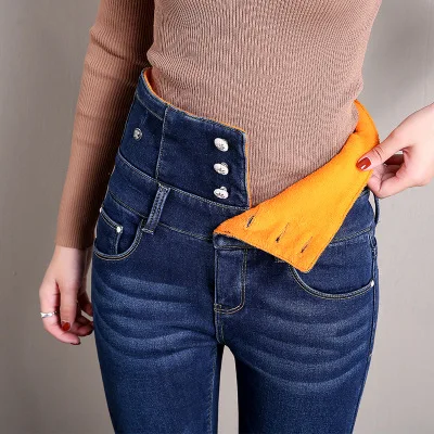 Новые зимние эластичные женские стрейчевое большого размера, джинсы для мамы, Джинсы бойфренда для женщин, теплые облегающие джинсы для женщин