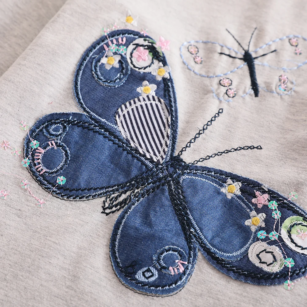JUXINSU/Хлопковое платье с длинными рукавами для маленьких девочек осенне-зимнее Повседневное платье с вышивкой в виде большой бабочки для девочек от 1 до 7 лет
