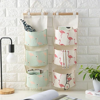 

Flamingo Pattern Wall Mounted Wardrobe Hanging Storage Bag Sundries Jewelry Organizer Hang Wall Pouch Cosmetics Toys Organizer