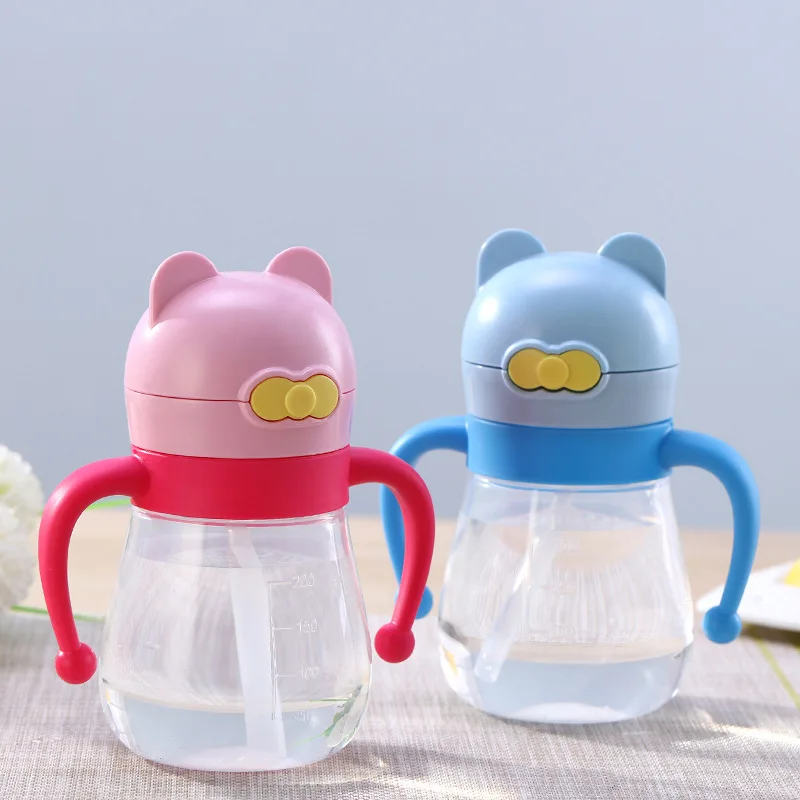 

300ml Cute Water Juice Training Bottle Baby Kids Straw Cup Drink Water Cup Bottle with Handle for Kids Cup PP Material Baby Gift