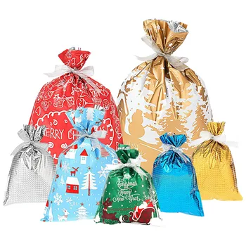 

7pcs Christmas Gift Wrapping Bags Holiday Treats Bags Goody Bags with Ribbons