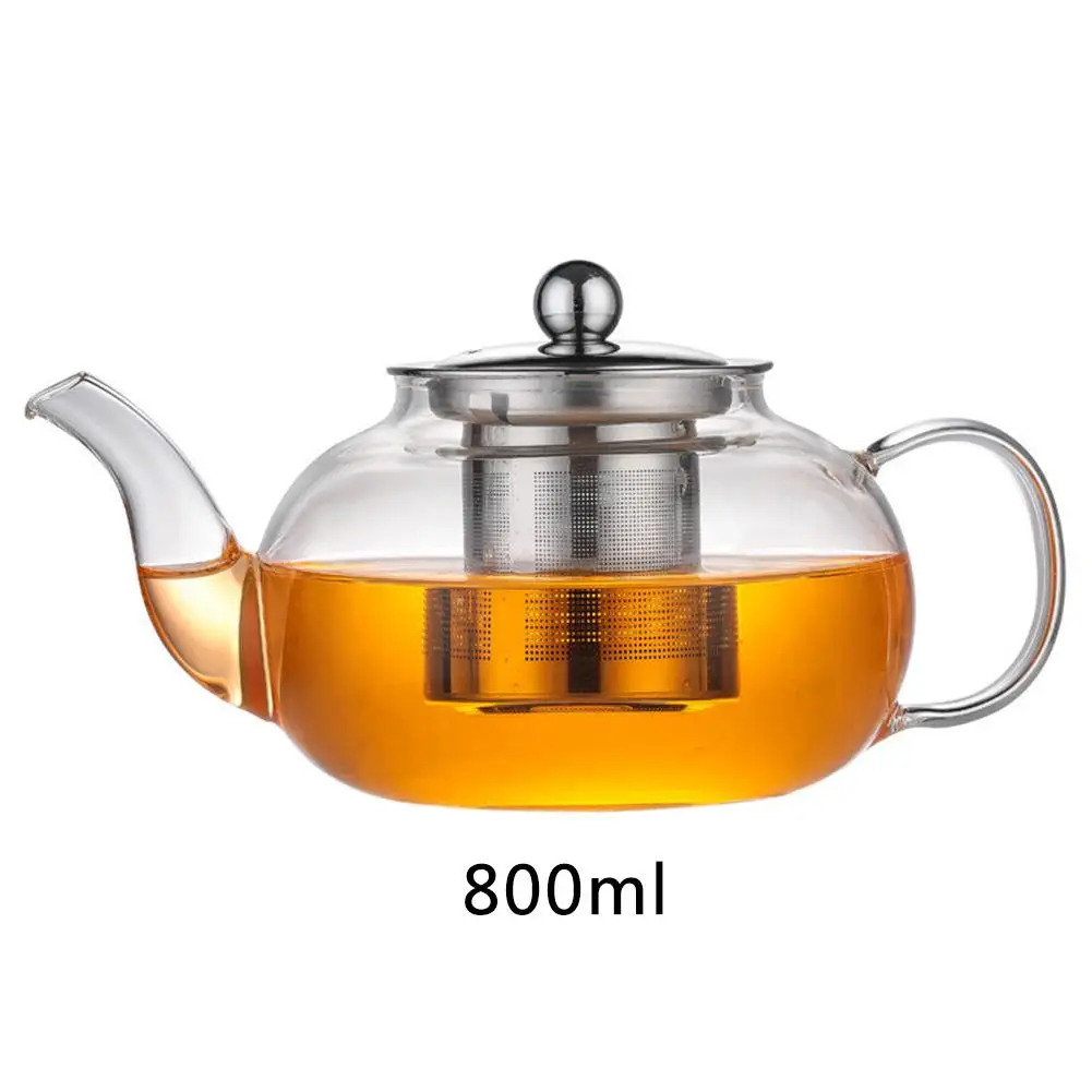800ml Прозрачный чайный горшок из боросиликатного стекла с ситечком для заварки из нержавеющей стали, термостойкий чайный горшок, набор чайников - Цвет: 800ml