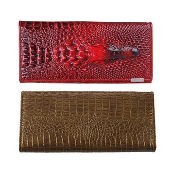 

2 Pcs Women Wallet Female 2016 Coin Purses Holders Patent Leather 3D Embossing Long Clutch Wallets(Gold & Dark Red)